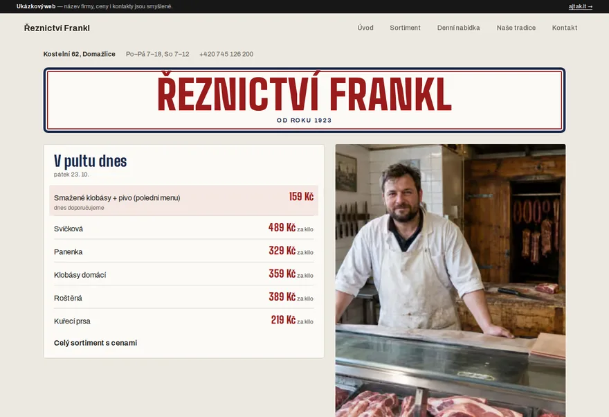 Ukázkový web — Řeznictví Frankl