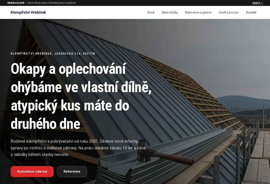 Ukázkový web — Klempířství Hřebínek