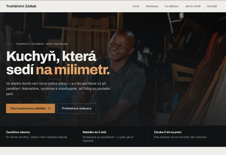 Ukázkový web — Truhlářství Zádlab